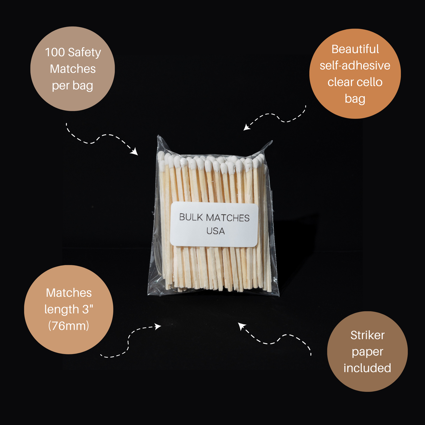 3" Black Tip Long matches Black | Bulk matches | Matches Kit