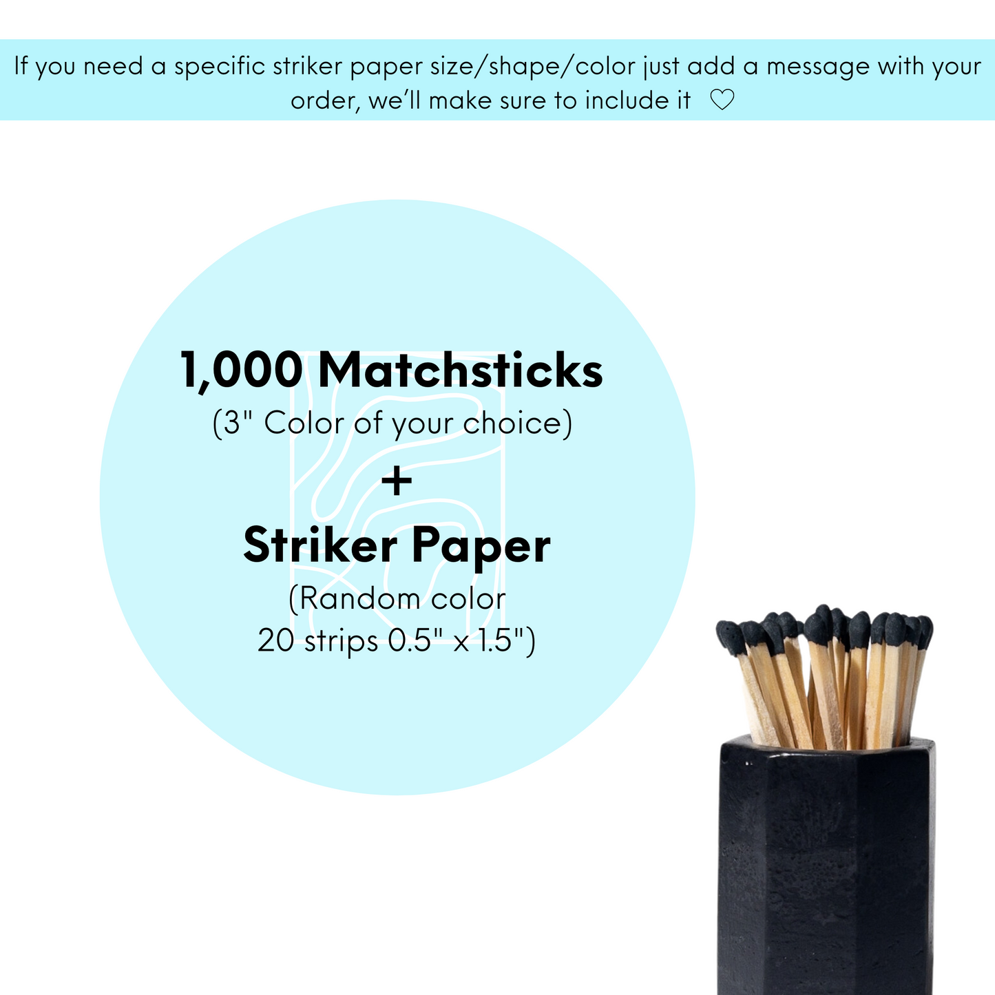 3" Black Tip Long matches Black | Bulk matches | Matches Kit
